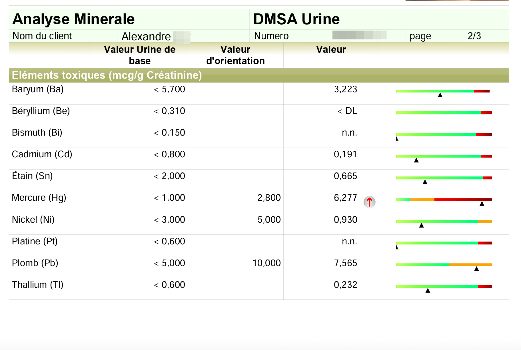 Analyse Minérale DMSA Urine - Résultats officiels